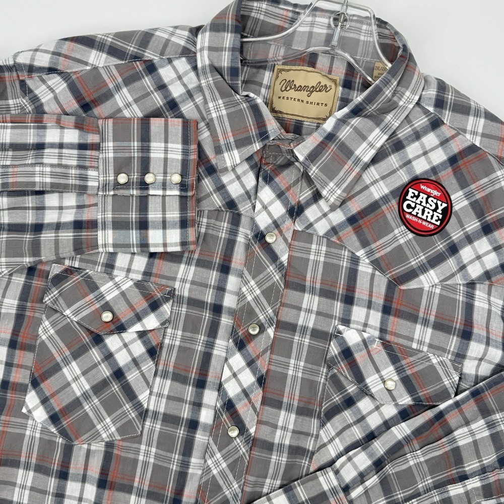 NWT Wrangler Western Pearl Snap Plaid Shirt Men's 2XL Gray Cowboy Rodeo Workwear